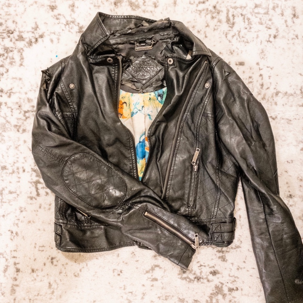 greatly used vegan leather jacket